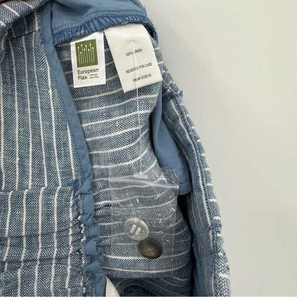 Garnet Hill NEW Straight-Leg Linen Pleated Trousers in Indigo Sky Mini Stripe 6 - Picture 6 of 13